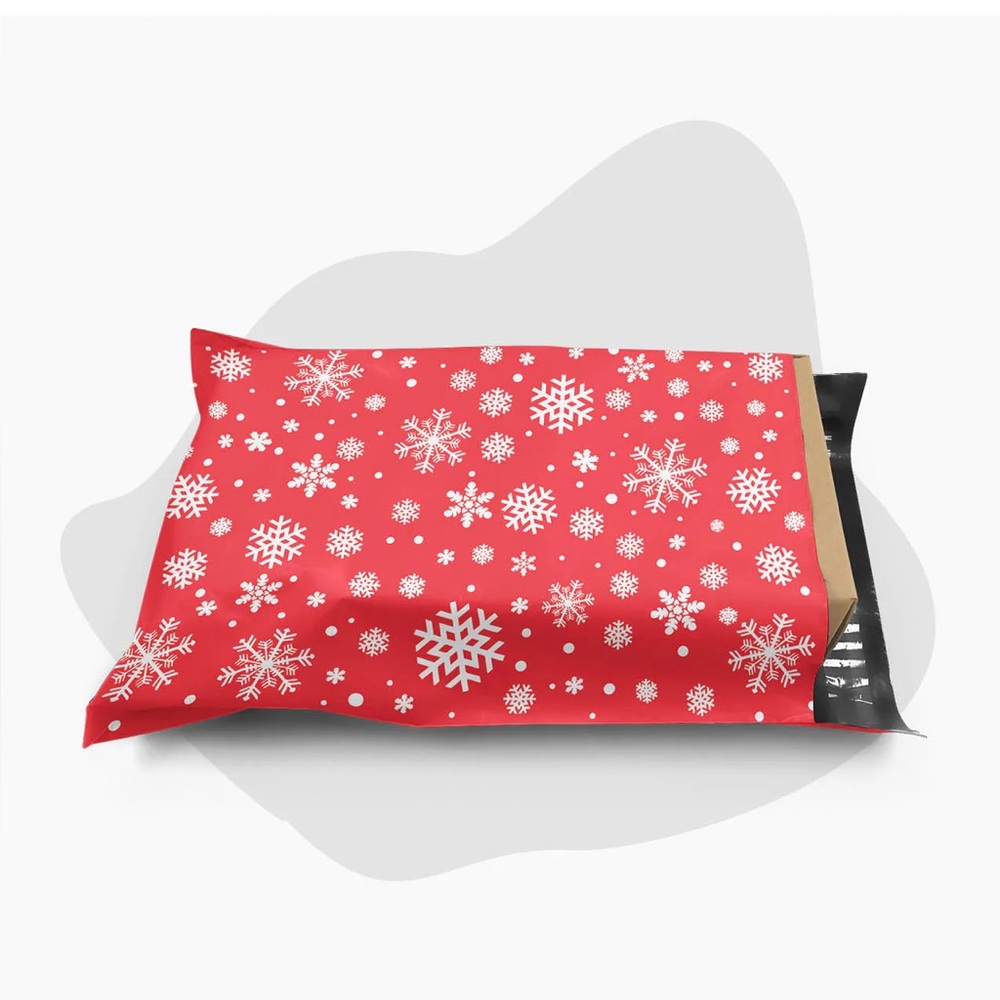 20 Red Snowflake Patterned Polymailer